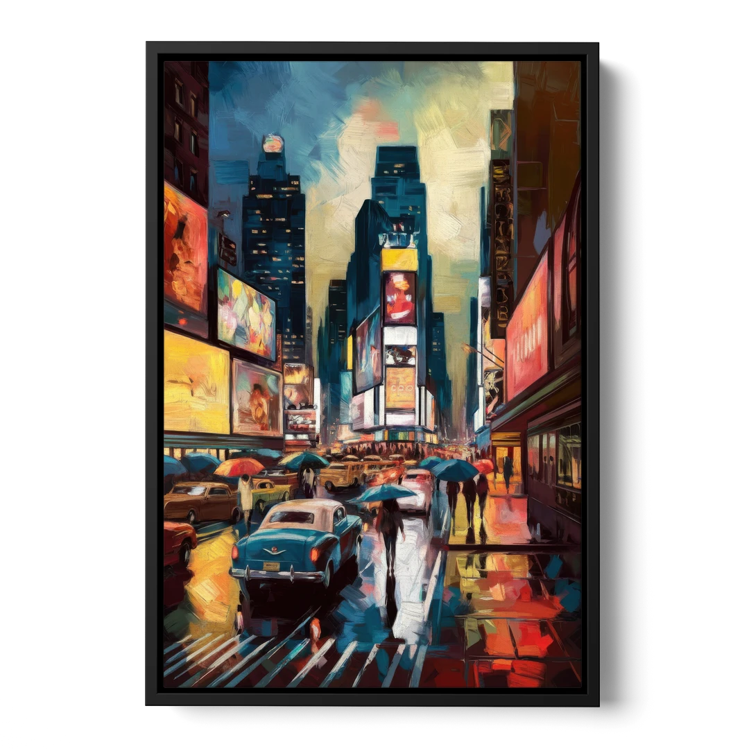 New York City Times Square at Midnight - Black Framed Canvas Wall Art - Front