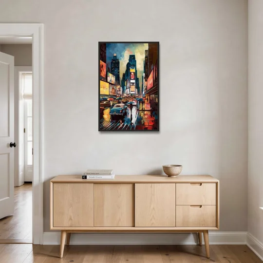 New York City Times Square at Midnight - Black Framed Canvas Wall Art - Coffee Table - 24x36
