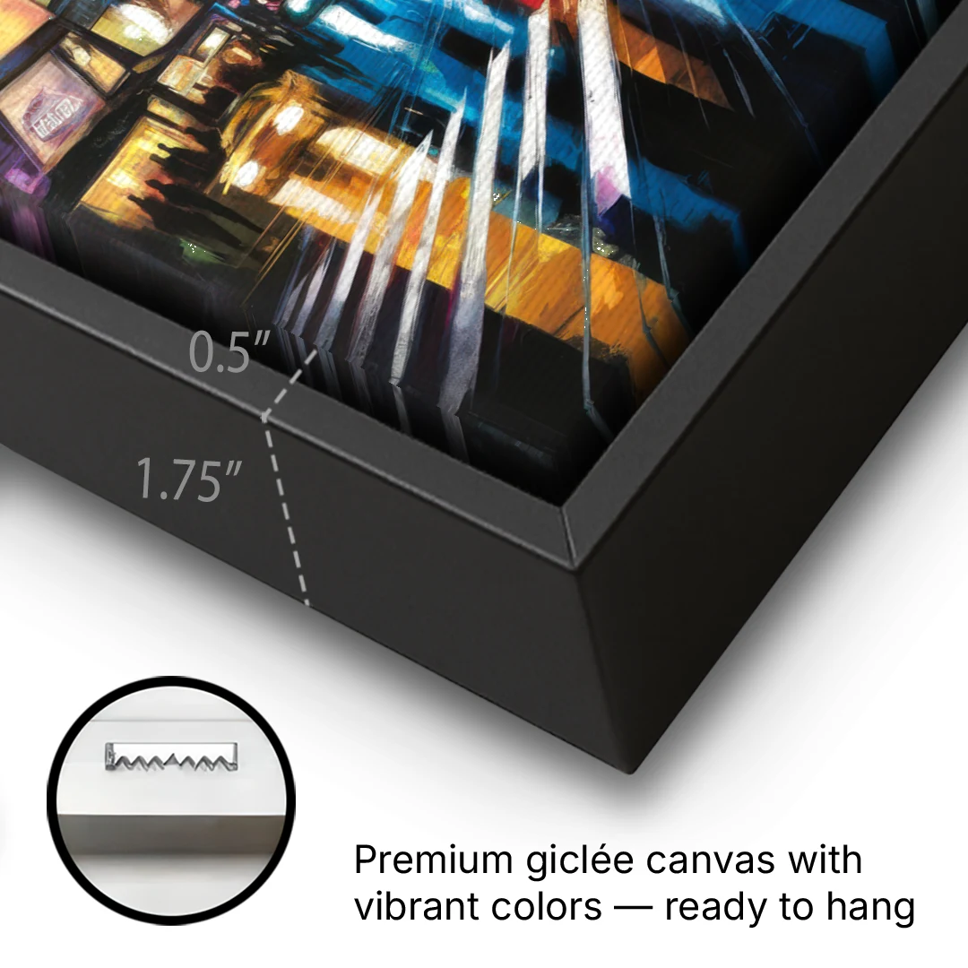 New York City Times Square Lights - Black Framed Canvas Wall Art - Gallery Wrap Corner