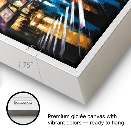 New York City Times Square Lights - White Framed Canvas Wall Art - Gallery Wrap Corner
