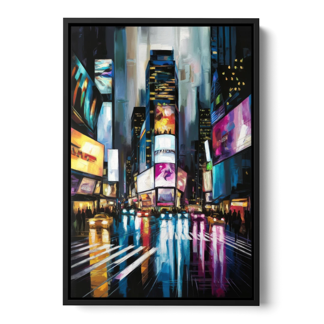New York City Times Square Lights - Black Framed Canvas Wall Art - Front