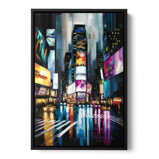 New York City Times Square Lights - Black Framed Canvas Wall Art - Front