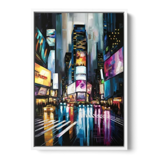 New York City Times Square Lights - White Framed Canvas Wall Art - Front