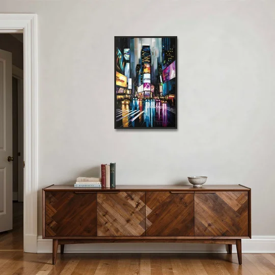 New York City Times Square Lights - Black Framed Canvas Wall Art - Coffee Table - 24x36