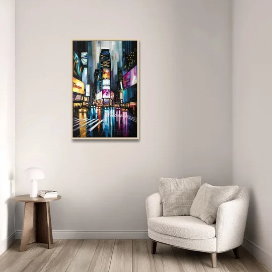 New York City Times Square Lights - Oak Framed Canvas Wall Art - Sofa - 24x36