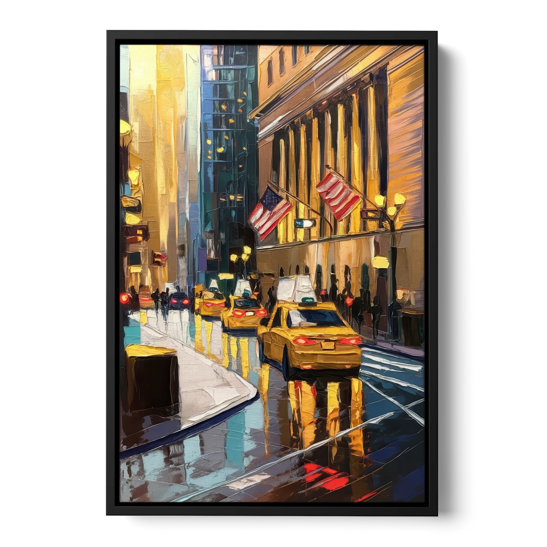 New York City Wall Street Vibes Flags - Black Framed Canvas Wall Art - Front