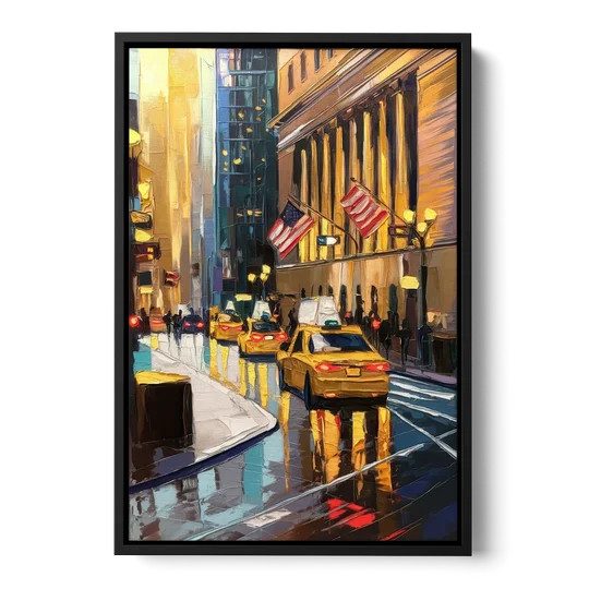 New York City Wall Street Vibes Flags - Black Framed Canvas Wall Art - Front