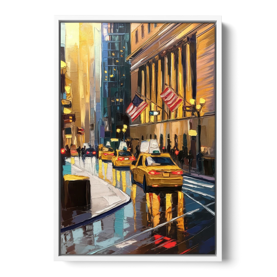 New York City Wall Street Vibes Flags - White Framed Canvas Wall Art - Front