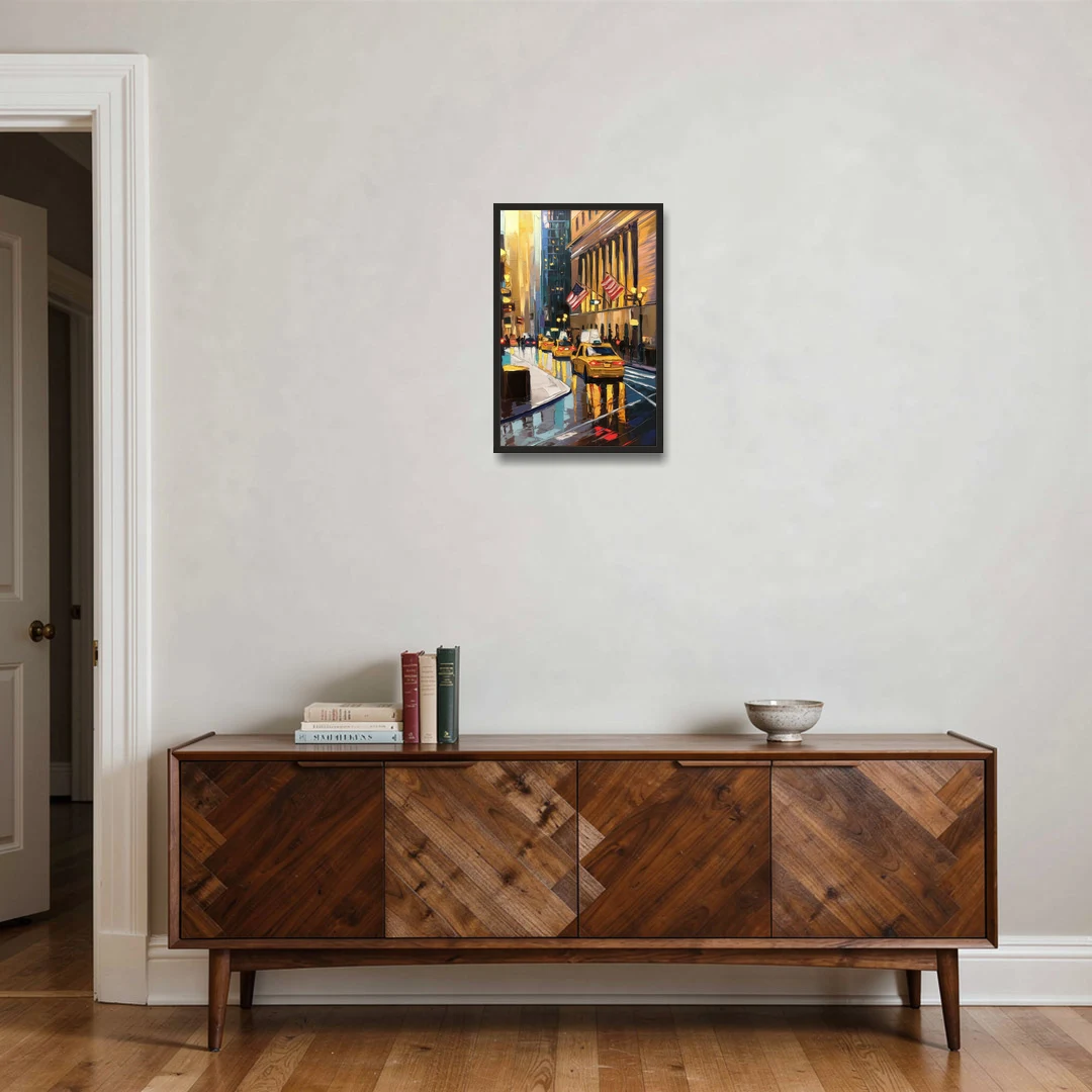 New York City Wall Street Vibes Flags - Black Framed Canvas Wall Art - Coffee Table - 16x24