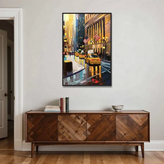 New York City Wall Street Vibes Flags - Black Framed Canvas Wall Art - Coffee Table - 32x48