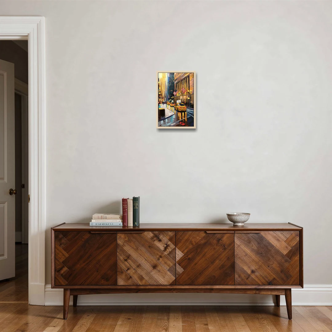 New York City Wall Street Vibes Flags - Oak Framed Canvas Wall Art - Coffee Table - 12x18