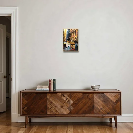 New York City Wall Street Vibes Flags - Oak Framed Canvas Wall Art - Coffee Table - 12x18