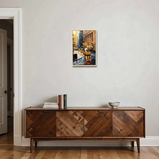New York City Wall Street Vibes Flags - Oak Framed Canvas Wall Art - Coffee Table - 16x24