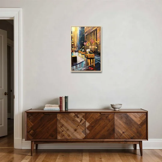 New York City Wall Street Vibes Flags - Oak Framed Canvas Wall Art - Coffee Table - 20x30