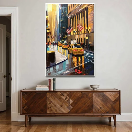 New York City Wall Street Vibes Flags - White Framed Canvas Wall Art - Coffee Table - 40x60