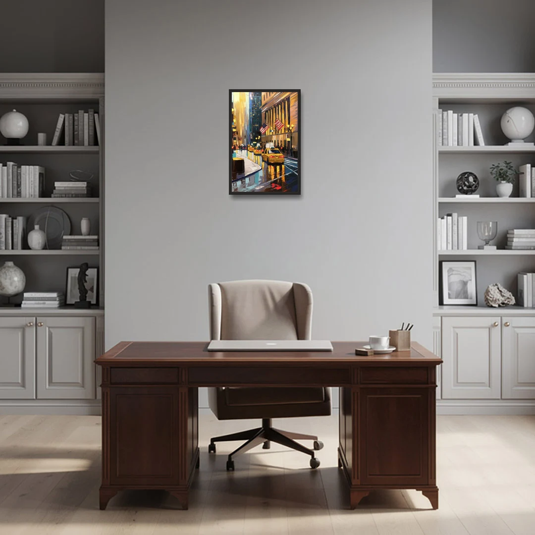 New York City Wall Street Vibes Flags - Black Framed Canvas Wall Art - Office - 16x24