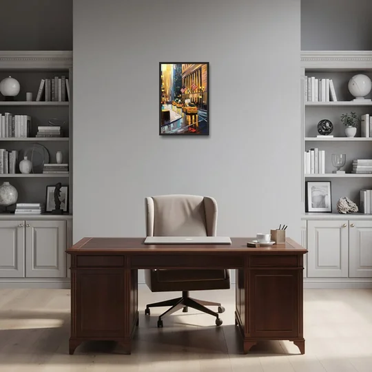 New York City Wall Street Vibes Flags - Black Framed Canvas Wall Art - Office - 16x24