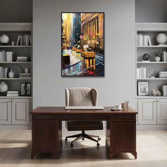 New York City Wall Street Vibes Flags - Black Framed Canvas Wall Art - Office - 32x48