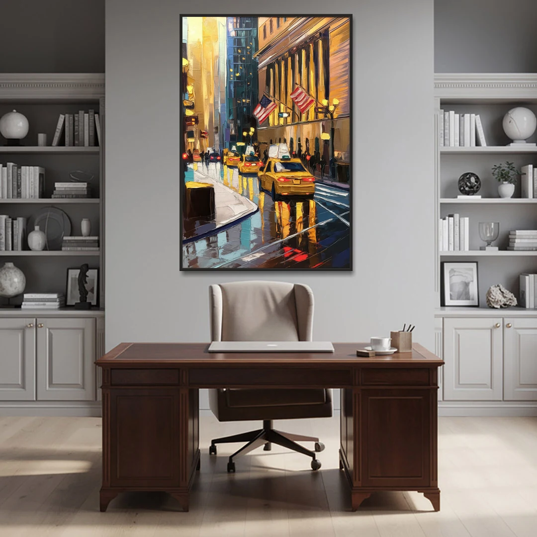 New York City Wall Street Vibes Flags - Black Framed Canvas Wall Art - Office - 40x60
