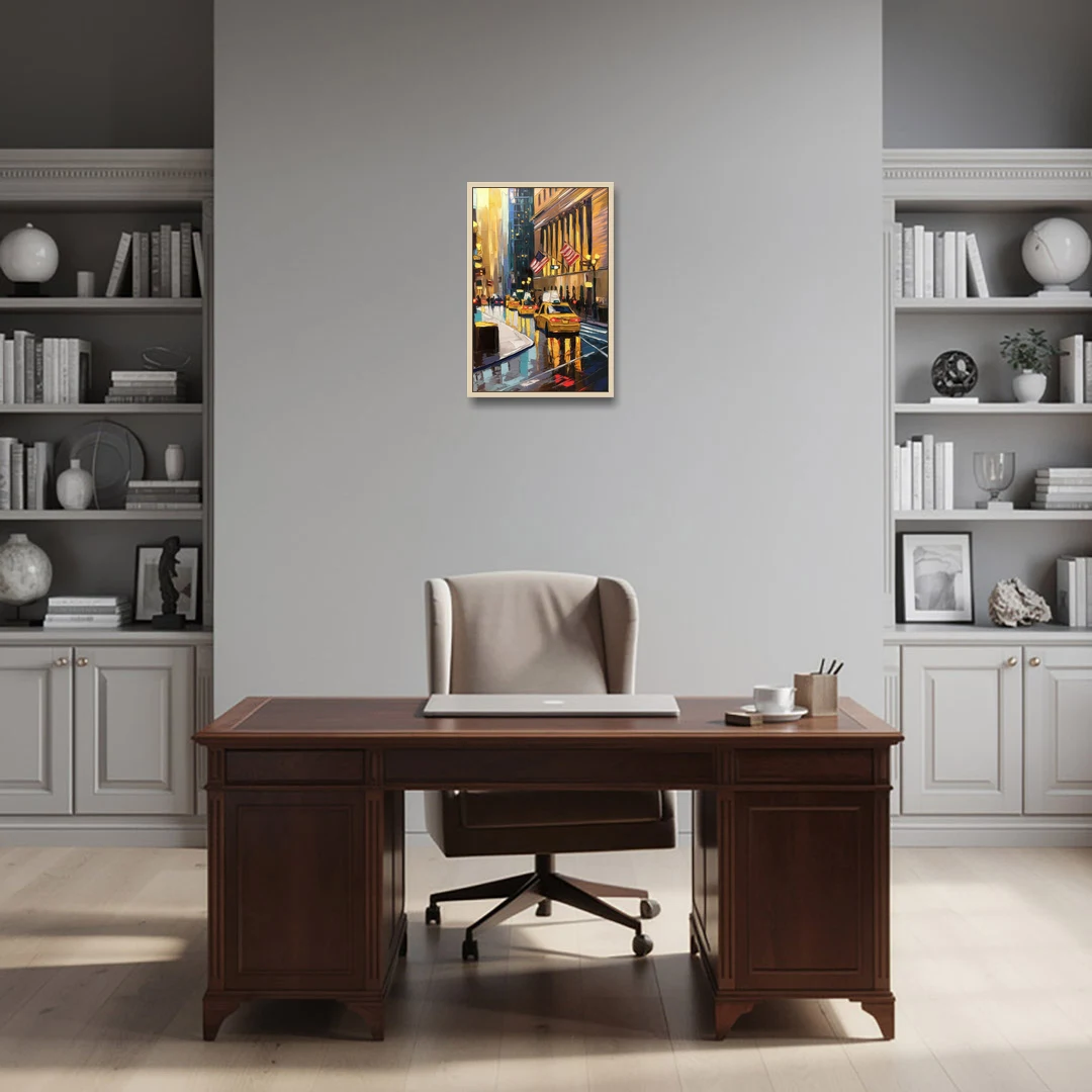 New York City Wall Street Vibes Flags - Oak Framed Canvas Wall Art - Office - 16x24