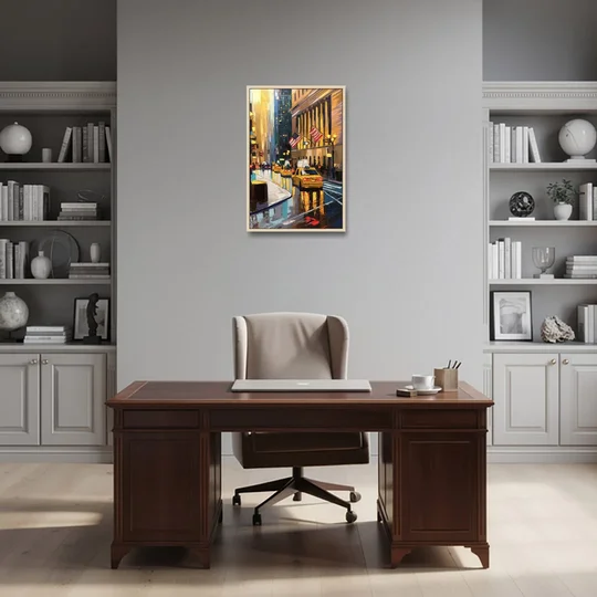 New York City Wall Street Vibes Flags - Oak Framed Canvas Wall Art - Office - 20x30