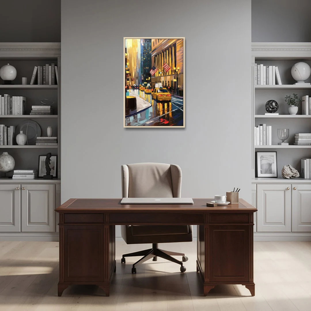 New York City Wall Street Vibes Flags - Oak Framed Canvas Wall Art - Office - 24x36