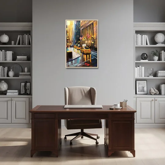 New York City Wall Street Vibes Flags - Oak Framed Canvas Wall Art - Office - 24x36