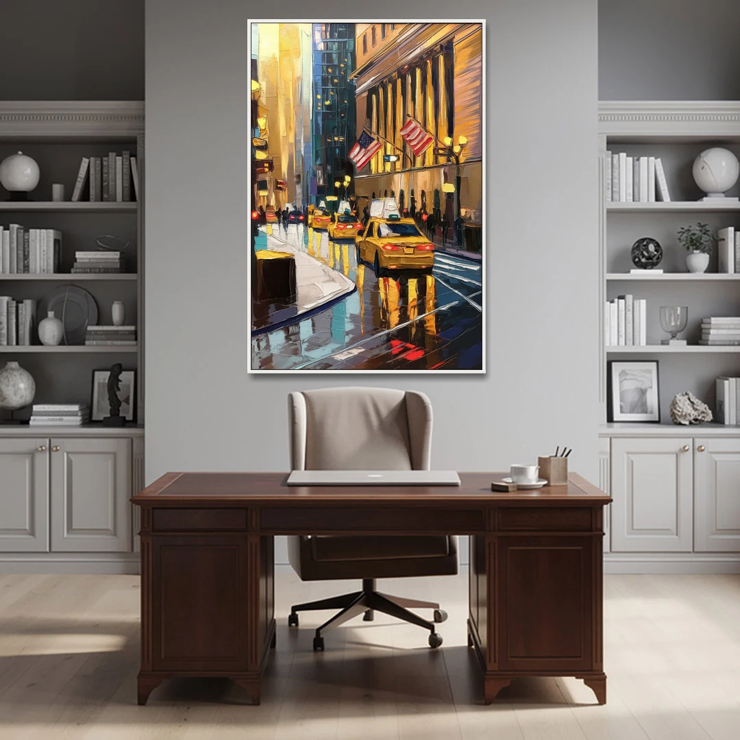 New York City Wall Street Vibes Flags - White Framed Canvas Wall Art - Office - 40x60