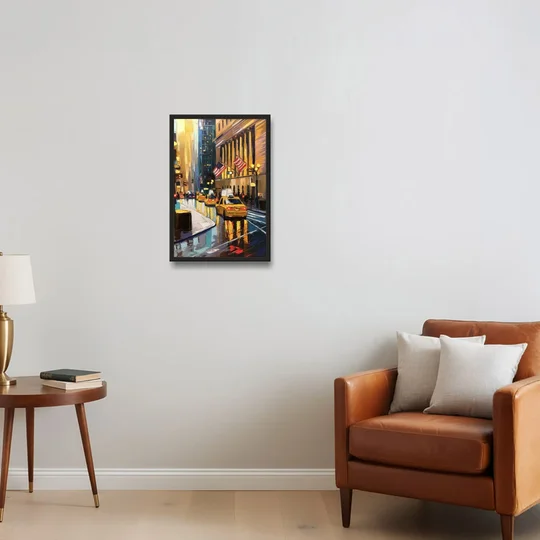 New York City Wall Street Vibes Flags - Black Framed Canvas Wall Art - Sofa - 16x24