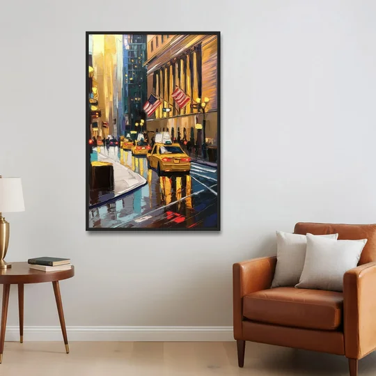 New York City Wall Street Vibes Flags - Black Framed Canvas Wall Art - Sofa - 32x48