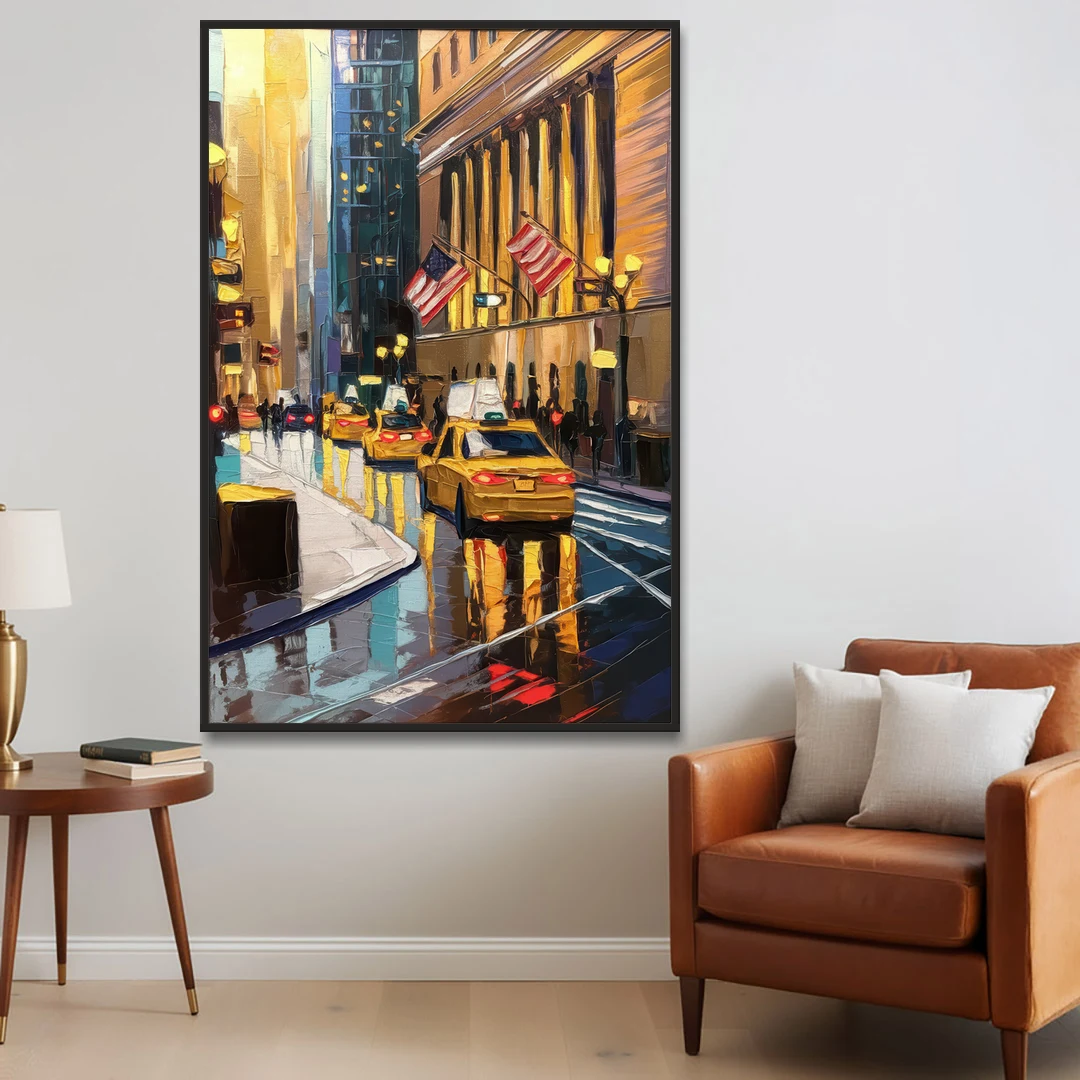 New York City Wall Street Vibes Flags - Black Framed Canvas Wall Art - Sofa - 40x60