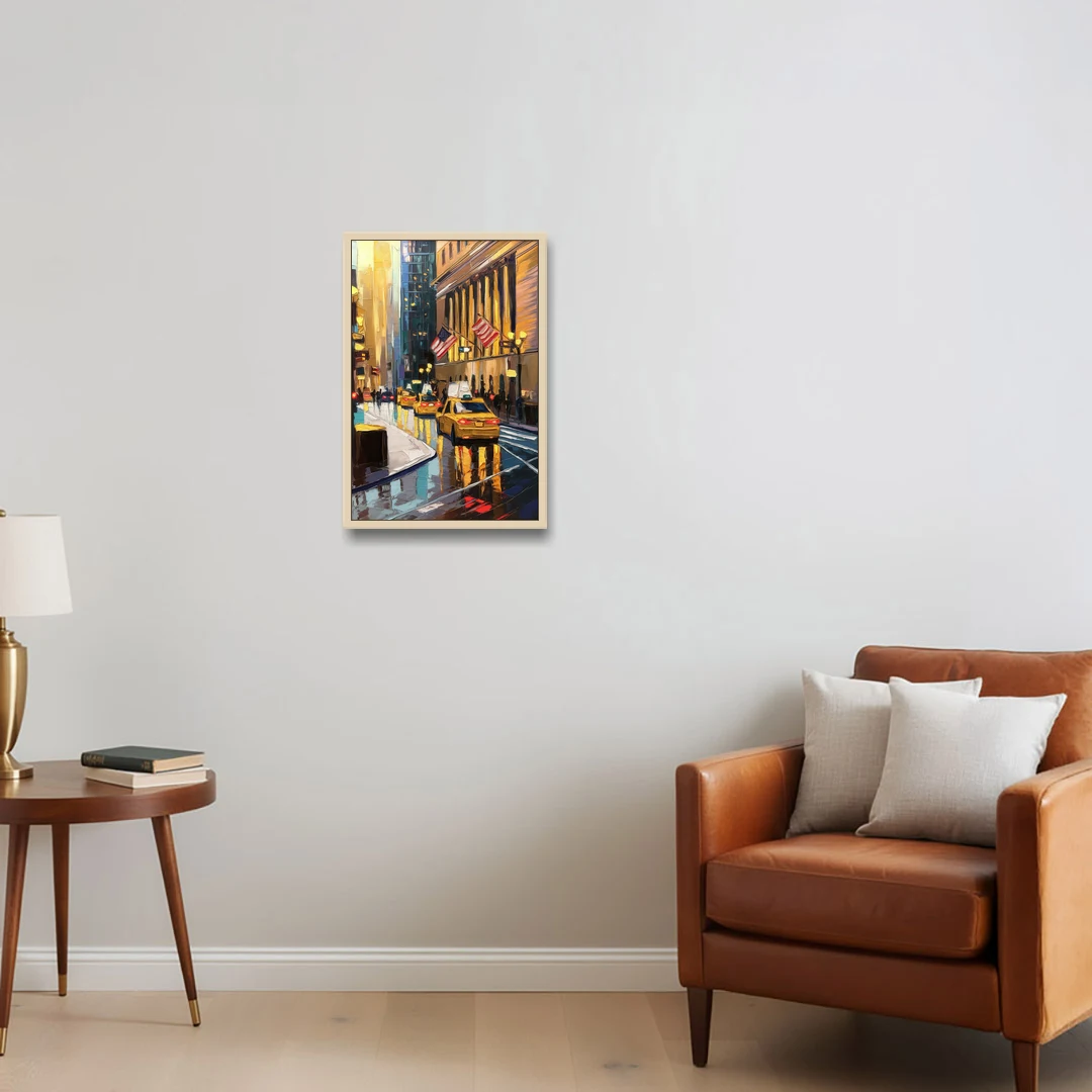 New York City Wall Street Vibes Flags - Oak Framed Canvas Wall Art - Sofa - 16x24