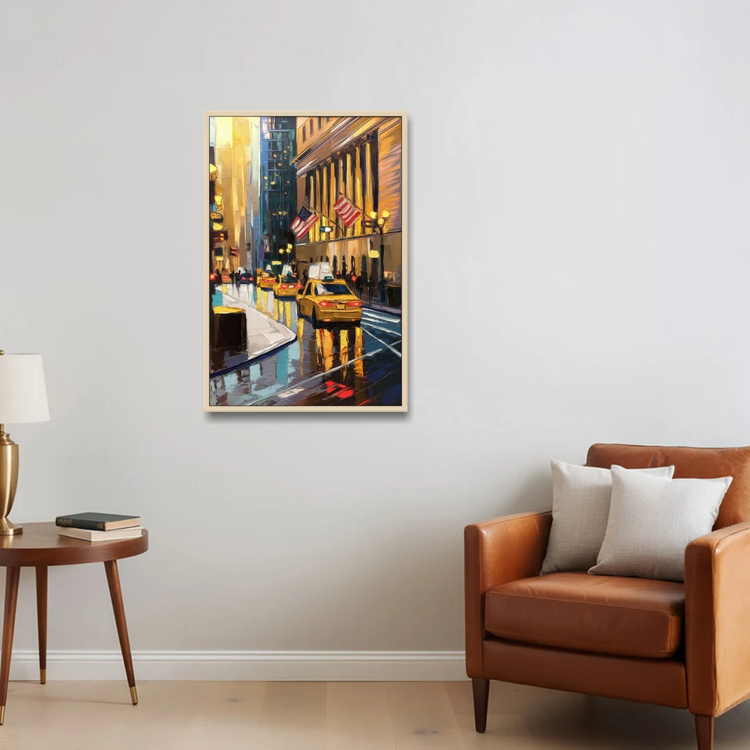 New York City Wall Street Vibes Flags - Oak Framed Canvas Wall Art - Sofa - 24x36