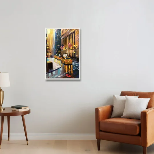 New York City Wall Street Vibes Flags - White Framed Canvas Wall Art - Sofa - 20x30