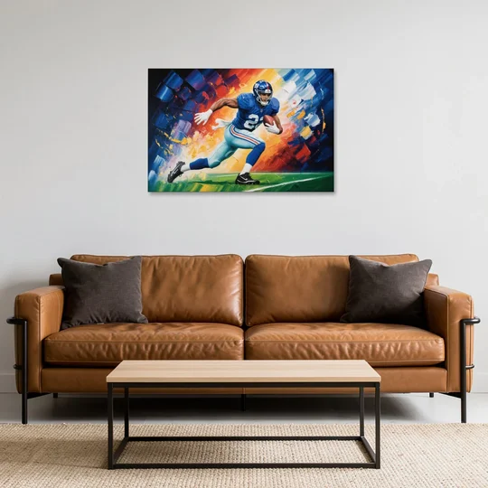 New York Giants Impressionistic Football Action Art - Canvas Wall Art - Sofa - 36x24
