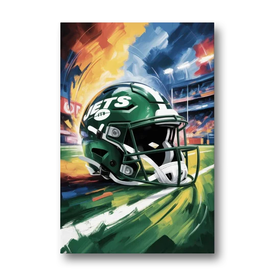 New York Jets Energetic Impressionist Football Helmet Artwork - Canvas Wall Art - Front