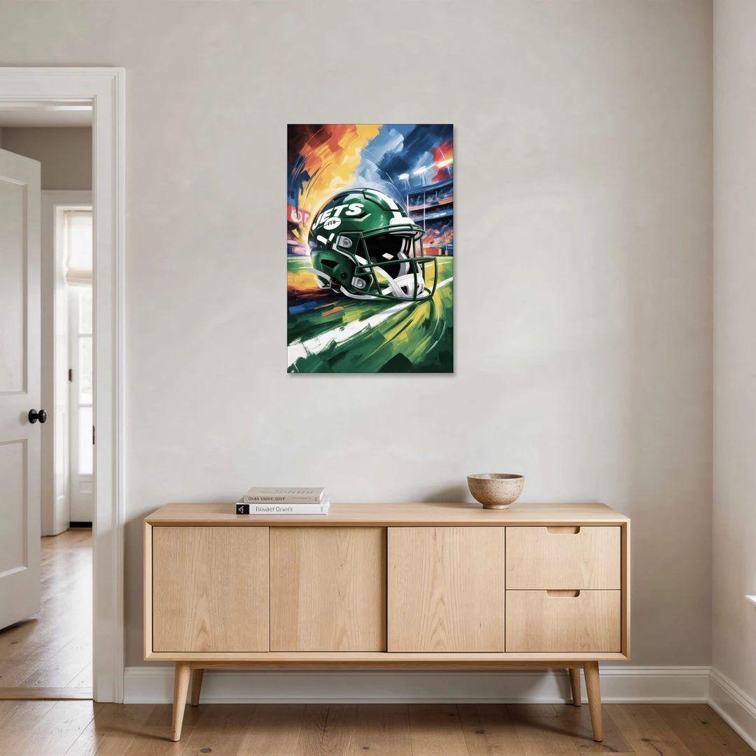 New York Jets Energetic Impressionist Football Helmet Artwork - Canvas Wall Art - Coffee Table - 24x36