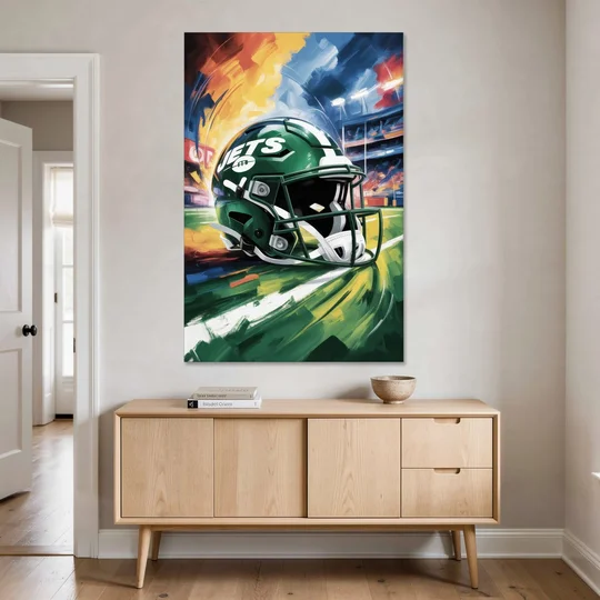 New York Jets Energetic Impressionist Football Helmet Artwork - Canvas Wall Art - Coffee Table - 40x60