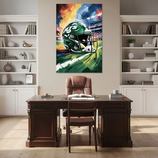 New York Jets Energetic Impressionist Football Helmet Artwork - Canvas Wall Art - Office - 40x60