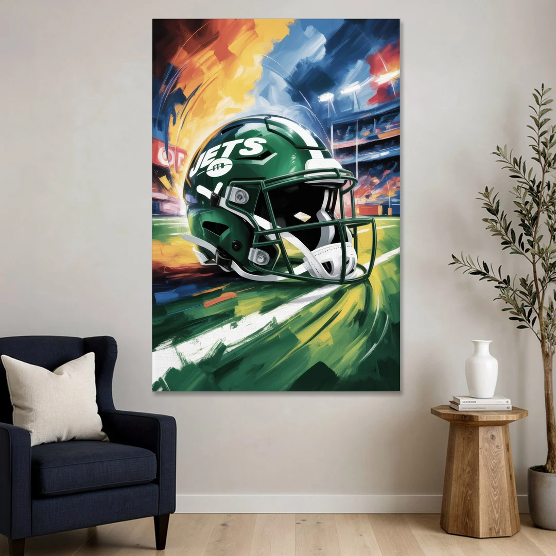 New York Jets Energetic Impressionist Football Helmet Artwork - Canvas Wall Art - Sofa - 40x60