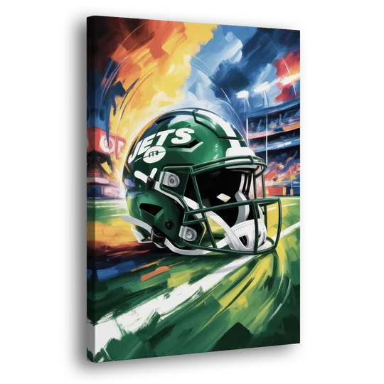 New York Jets Energetic Impressionist Football Helmet Artwork - Canvas Wall Art - Side