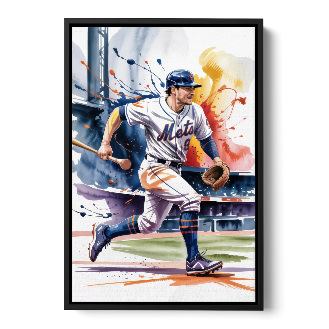 New York Mets Championship Game - Black Framed Canvas Wall Art - Front