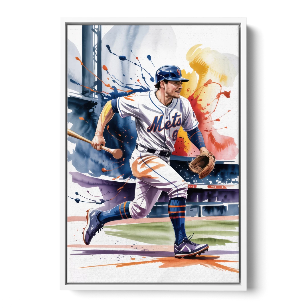 New York Mets Championship Game - White Framed Canvas Wall Art - Front