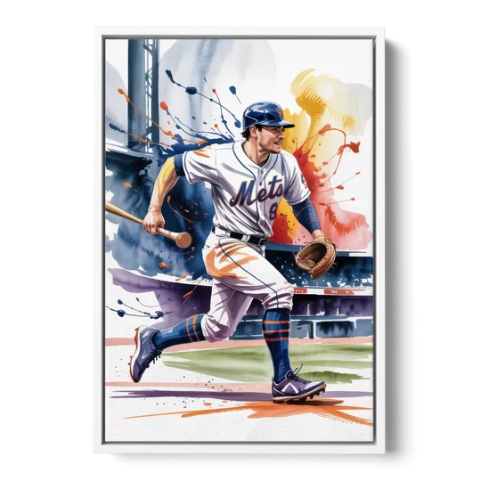 New York Mets Championship Game - White Framed Canvas Wall Art - Front