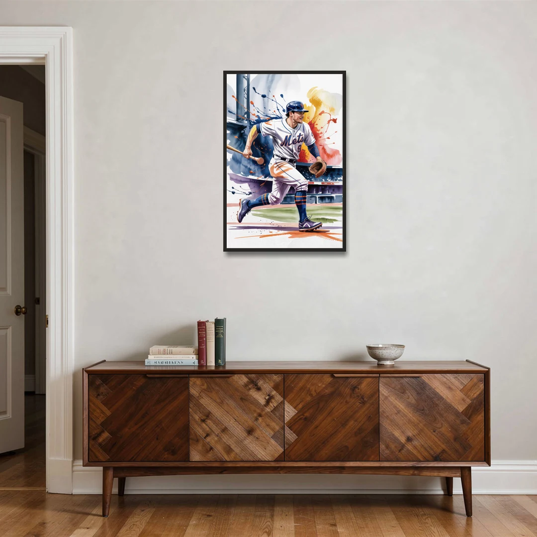 New York Mets Championship Game - Black Framed Canvas Wall Art - Coffee Table - 24x36