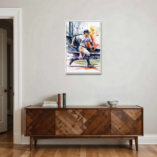 New York Mets Championship Game - White Framed Canvas Wall Art - Coffee Table - 24x36