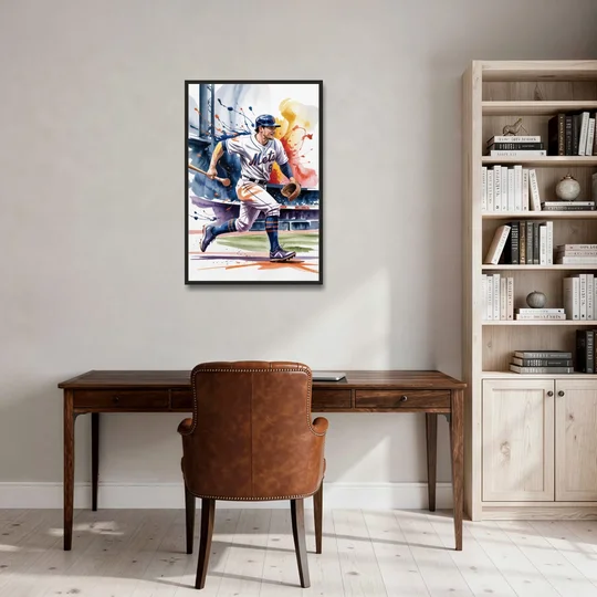 New York Mets Championship Game - Black Framed Canvas Wall Art - Office - 24x36