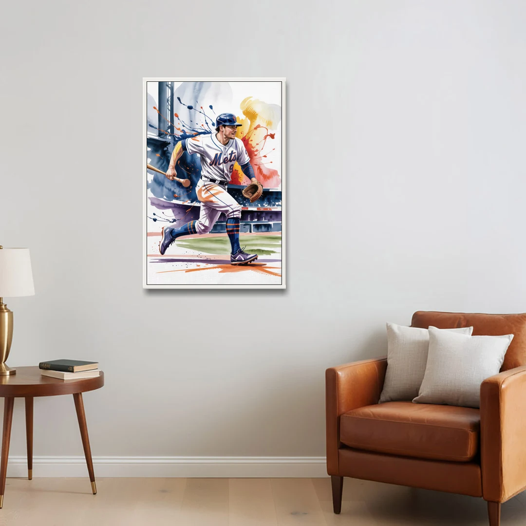 New York Mets Championship Game - White Framed Canvas Wall Art - Sofa - 24x36