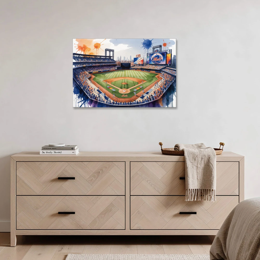 New York Mets Citi Field Watercolor - Canvas Wall Art - Coffee Table - 36x24