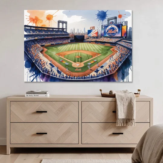 New York Mets Citi Field Watercolor - Canvas Wall Art - Coffee Table - 60x40